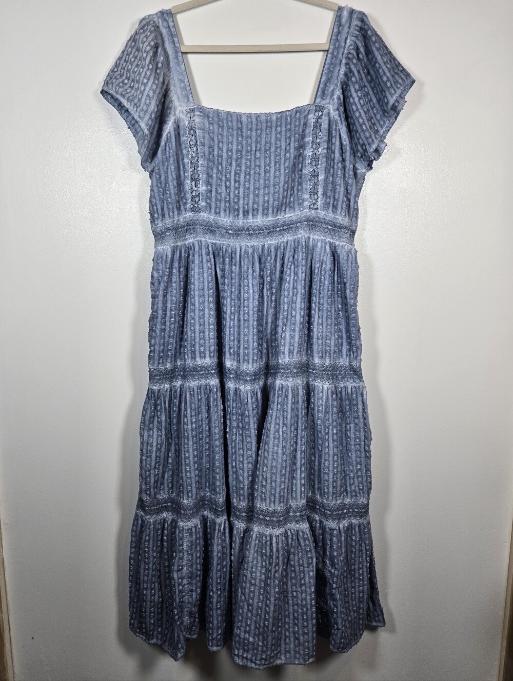 American Eagle Blue Swiss Dot Tiered Cottagecore Cotton Dress Plus Size XXL